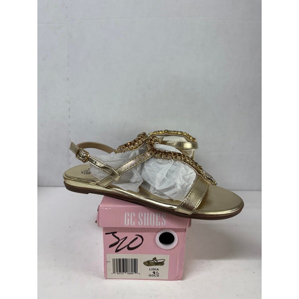 GC Shoes Women's Gold Lidia Embellished Snake Ornament Flat Sandals Size 9.5M